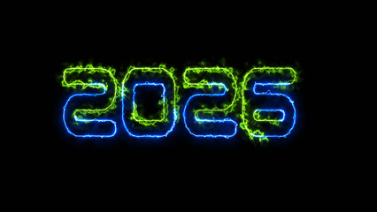 Glowing neon fire effect text 2026 background greeting celebration happy new year.
