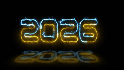 Glowing neon fire effect text and reflection 2026 background greeting celebration happy new year