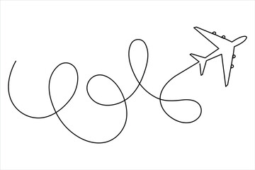 Airplane one continuous line art drawing – Minimalist airplane flight and travel vector illustration design