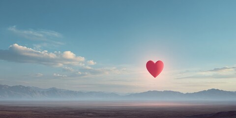 Floating heart-shaped light illuminates serene desert landscape at dusk evoking emotions of love and peace