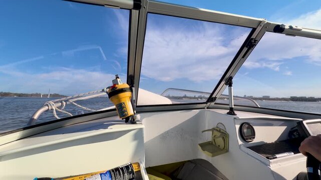 Boating on Gold Coast with Safety Beacon in Cabin View