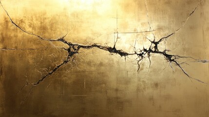 Abstract gold art with black crackle texture.
