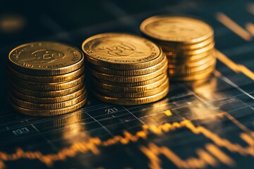 Stacks of gold coins on a financial chart (1)