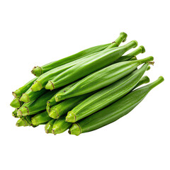 Fresh green okra stack isolated on white background.