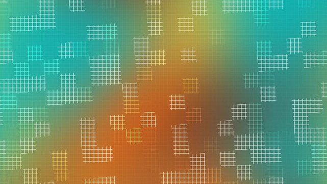 Teal yellow orange gradient base with squared grid blocks and glowing lines forming a structured abstract scene ideal for tech visuals digital layouts and major event graphics