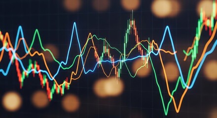 Vibrant financial market analysis display showcasing dynamic data trends and fluctuations