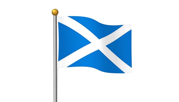 Illustration of a fluttering national flag on a pole, showcasing a blue field with a white X-shaped cross