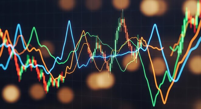 Vibrant financial market analysis display showcasing dynamic data trends and fluctuations