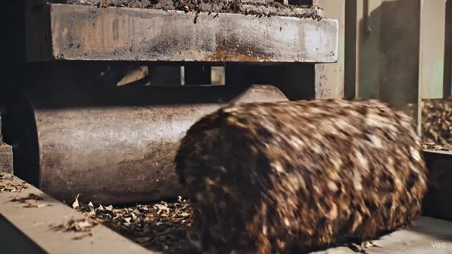 Coffee beans being processed in a grinder machine.