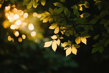 Obraz premium Sunlight filtering through leaves, illuminating bright yellow-green foliage