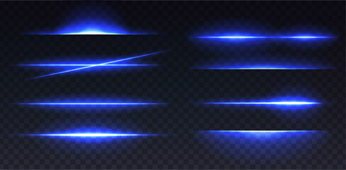 Vector illustration. Glow spark line effect in blue coror, light lens ray. © Real Vector