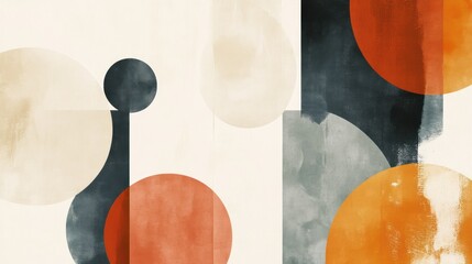 Abstract watercolor painting with circles, rectangles, and muted earth tones.