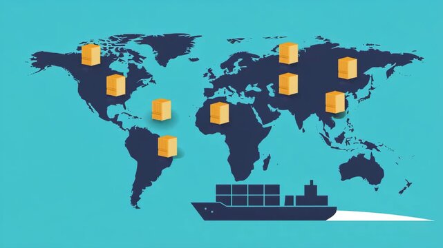 Global Logistics and Shipping Concept with Cargo Ship and World Map