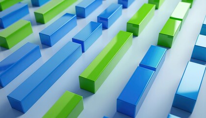 Dynamic 3D bar chart showing growth trends in vibrant green and blue