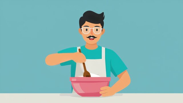 Happy Male Chef Mixing Ingredients in Bowl for Cooking or Baking