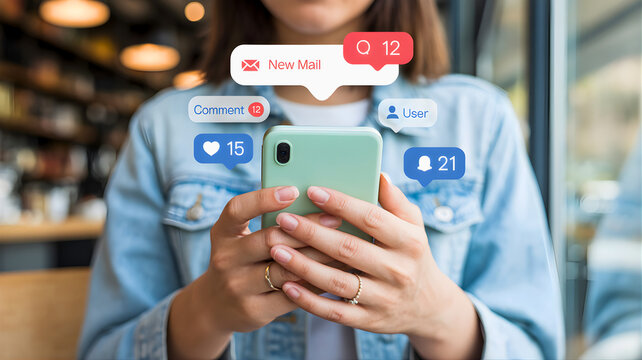 Woman's Hands Holding a Smartphone with Social Media Notifications