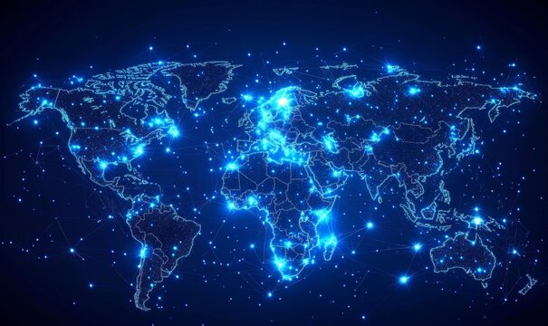 Global networking and technology for digital connections in virtual communities. Online social networks, big data, and futuristic internet applications connecting people globally, Generative AI