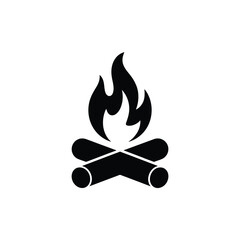 Simple black silhouette icon of a campfire with flames and crossed logs