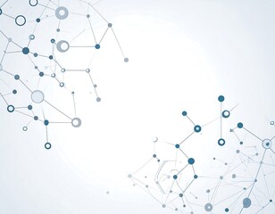 Abstract, light-blue molecular-like illustration over white background, with interconnected dots and lines