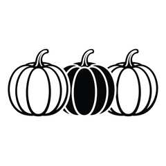 Three simple black and white pumpkins lined up together