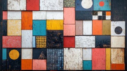 Mosaic art with patterns on collages, blocks, and designs used for vintage wallpaper. Creative color prints for retro interior designs or abstract geometric layouts, Generative AI