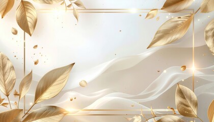 Elegant golden leaves frame subtle flowing backdrop for luxurious designs