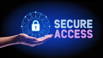 A hand holds a glowing digital padlock representing secure access and data protection against a dark, futuristic background.