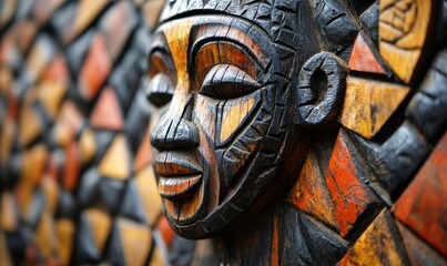 Traditional African wood carvings and geometric patterns for cultural decoration. Indigenous artwork featuring 3D and abstract designs for spiritual and dynamic expressions, Generative AI