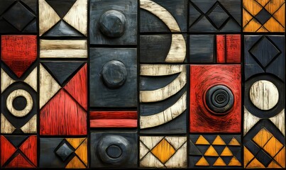 Traditional African wood carvings and geometric patterns for cultural decoration. Indigenous artwork featuring 3D and abstract designs for spiritual and dynamic expressions, Generative AI