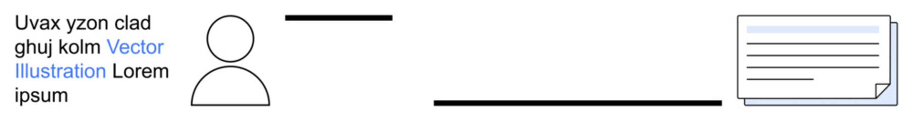 Information sharing, data transfer, user connection, communication, workflow, digital exchange. Diagram linking a user icon to a document graphic. Communication and data transfer concept