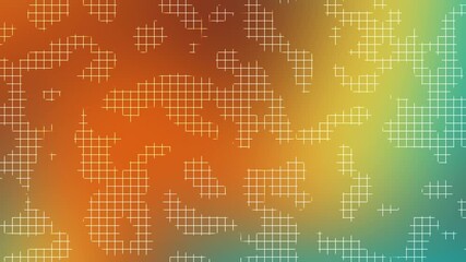 Teal orange and yellow gradient base featuring dense abstract grid blocks and white linear patterns ideal for contemporary design festival branding and creative digital visuals