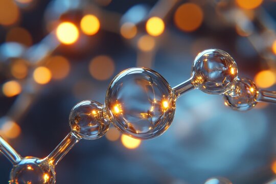 A close-up view of a molecular structure, composed of interconnected atoms and molecules, glowing with a soft, ethereal light.