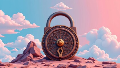 Rusty Lock Against Pastel Sky