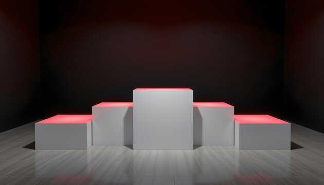 Redlit Stepped Art Installation Dark Environment