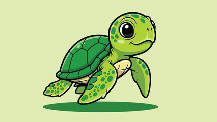 Adorable Cartoon Green Sea Turtle with Big Eyes Swimming Gracefully.