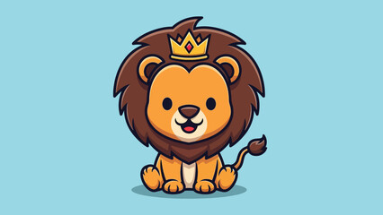 Obraz premium Adorable cartoon lion king with a golden crown sitting.