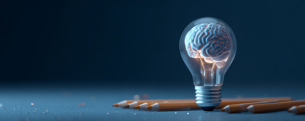 Illuminating Ideas - A Brainstorming Concept with a Lightbulb and Brain.