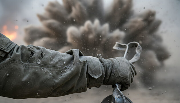 Intense explosive scene of a soldier detonating a grenade with power and grit