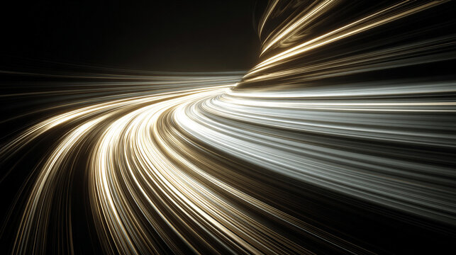Swirling abstract lines of light on a dark background, symbolizing motion, energy, futuristic design, technology, speed, and dynamic visual flow in modern, high-tech digital concepts.