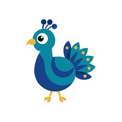 Cute cartoon peacock with blue and teal feathers