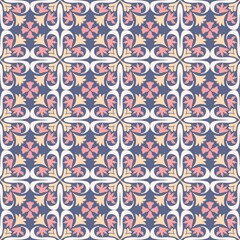 Seamless Pattern, Geometric, Floral, Abstract, Decorative, Wallpaper, Fabric, Textile, Print, Dark Blue, Navy, Dusty Pink, Peach, Nude, Beige, Pastel, Vintage, Retro, Design