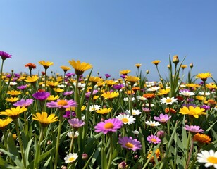 Obraz premium Blooming Wildflower Meadow Under Clear Blue