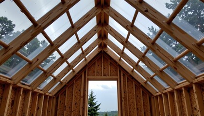 Fototapeta premium Underconstruction Wooden Framework with Open Sky View