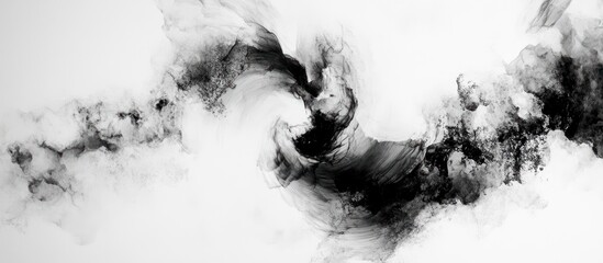 Abstract black ink swirls on white background.