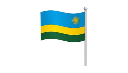 Illustration featuring the national flag with blue, yellow, and green stripes. A bright sun in the upper right corner adds detail. The flag is on a silver pole