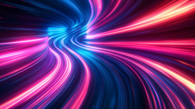 Swirling abstract lines of light on a dark background, symbolizing motion, energy, futuristic design, technology, speed, and dynamic visual flow in modern, high-tech digital concepts.