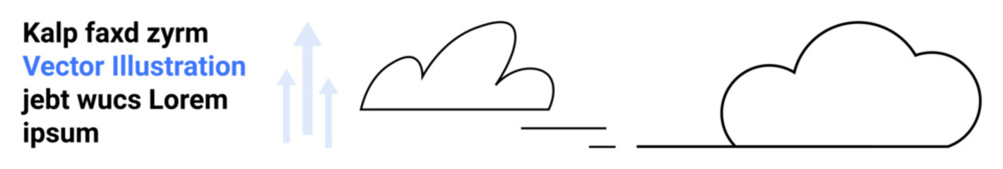 Data storage, weather, technology, growth, communication, cloud computing. Two simplistic cloud shapes with arrows signifying upward movement. Cloud computing and data storage concept