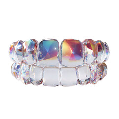 Luxurious crystal dental aligners, sparkling transparent teeth grill concept isolated on transparent background