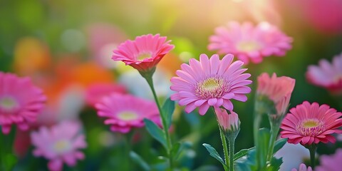 Obraz premium Vibrant pink gerbera daisies in a garden
