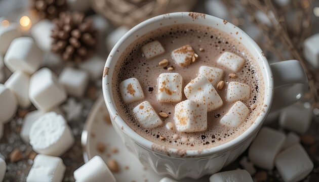 hot chocolate with marshmallows for winter time - Powered by Adobe